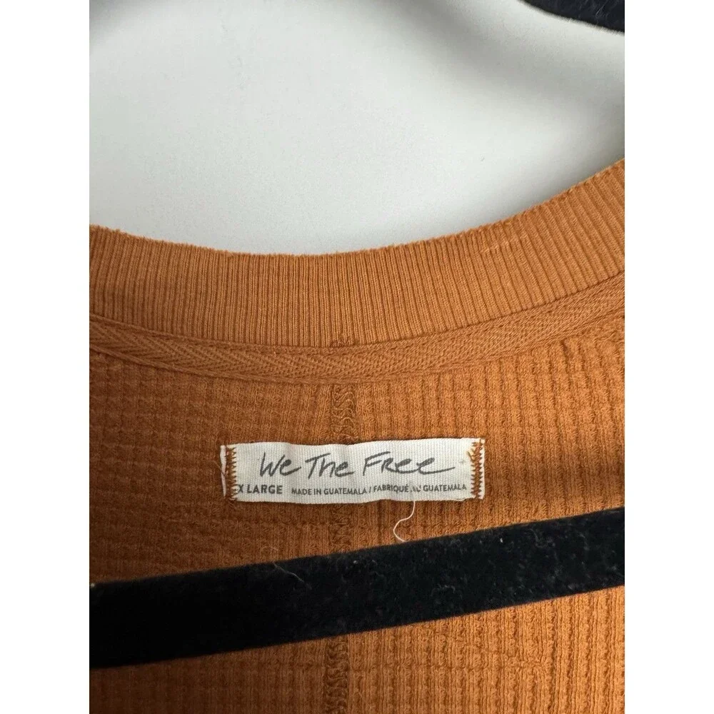 We The Free Owen Thermal Top Size XL Brown Long Sleeve Cotton V Neck - Picture 4 of 5